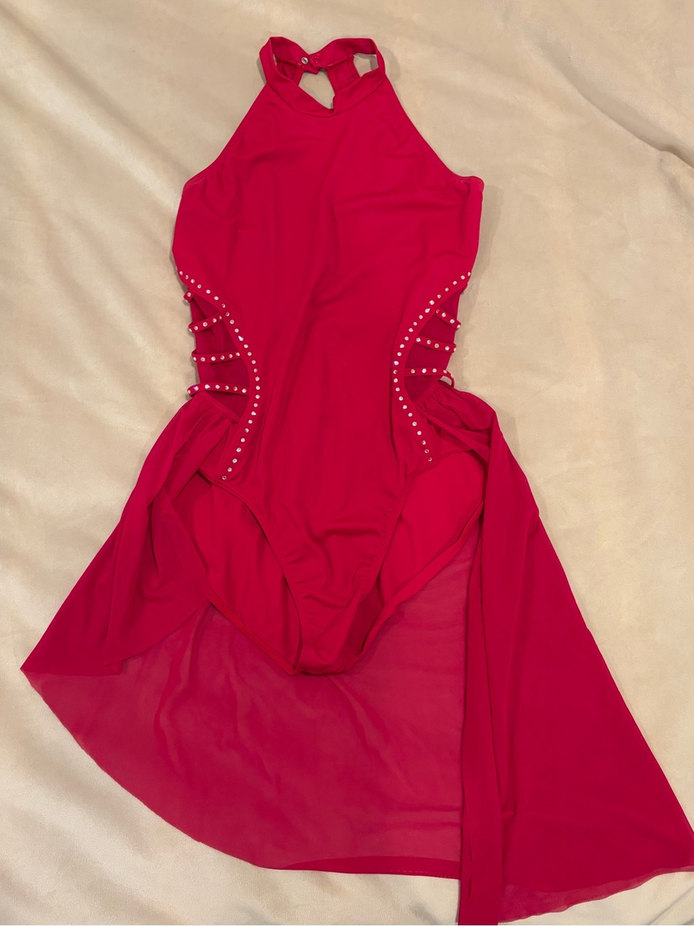 Weissman Ivy Sky Red Sleeveless Halter Asymmetric Dress with Crystals - Picture 3 of 7